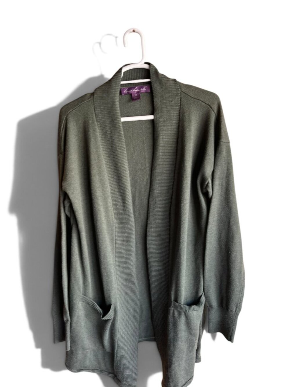 Gloria Vanderbilt Olive Green Open Front Knit Cardigan Sweater Size M